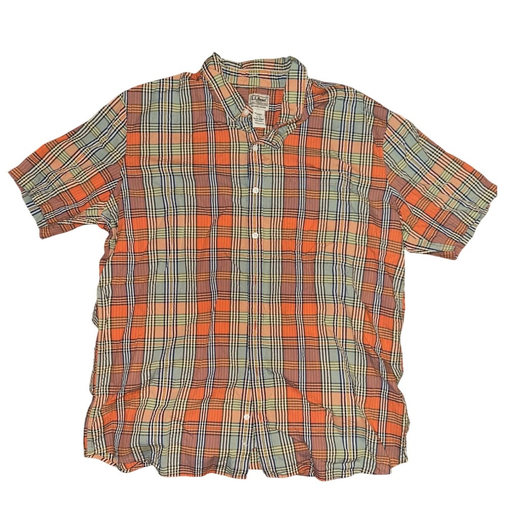 LL Bean Mens XL Tall Organic Cotton Plaid Short Sleeve Button Down Shirt 510607